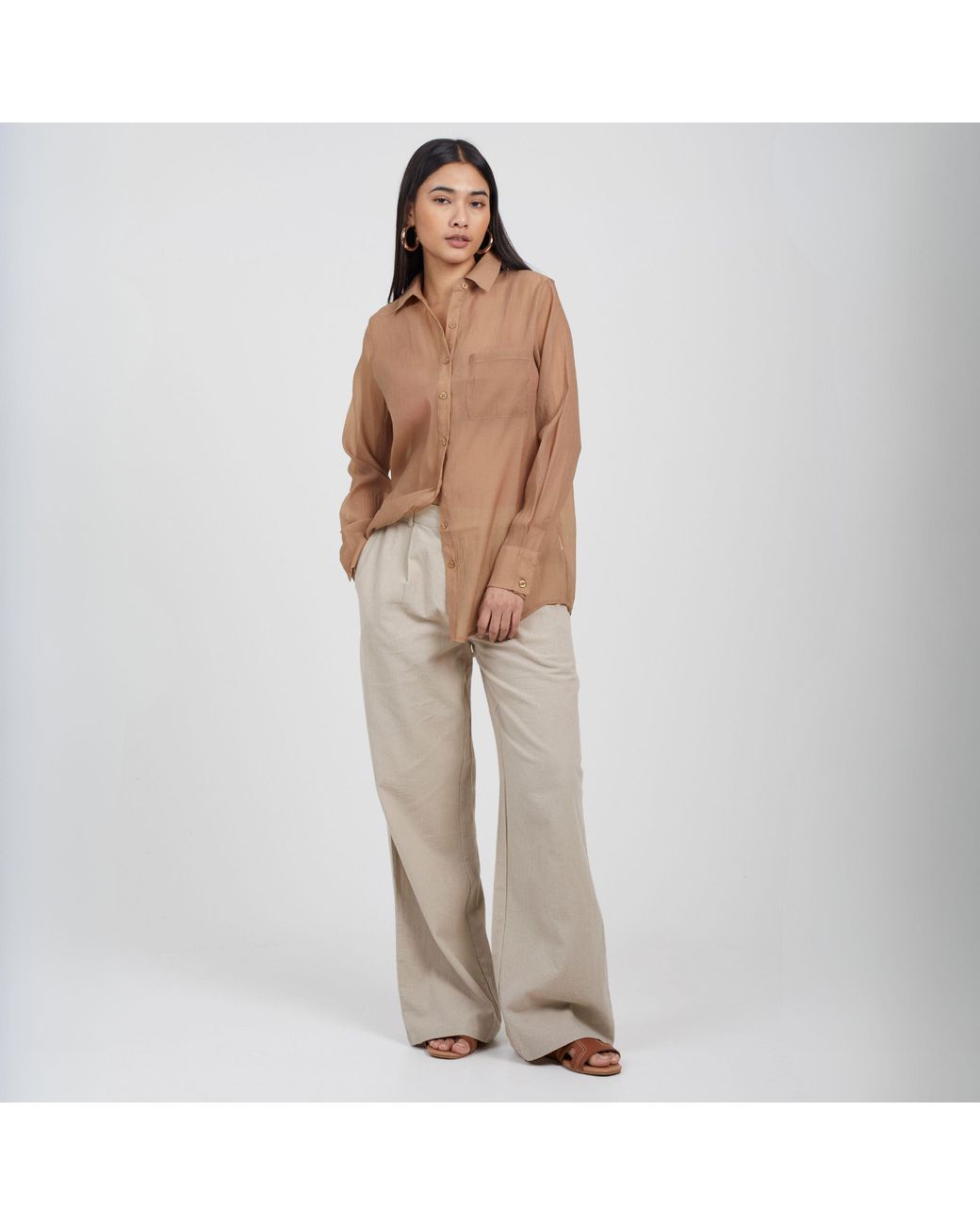 Brave Soul Brown Brave Long Sleeve Plain Shirt With Chest Pocket