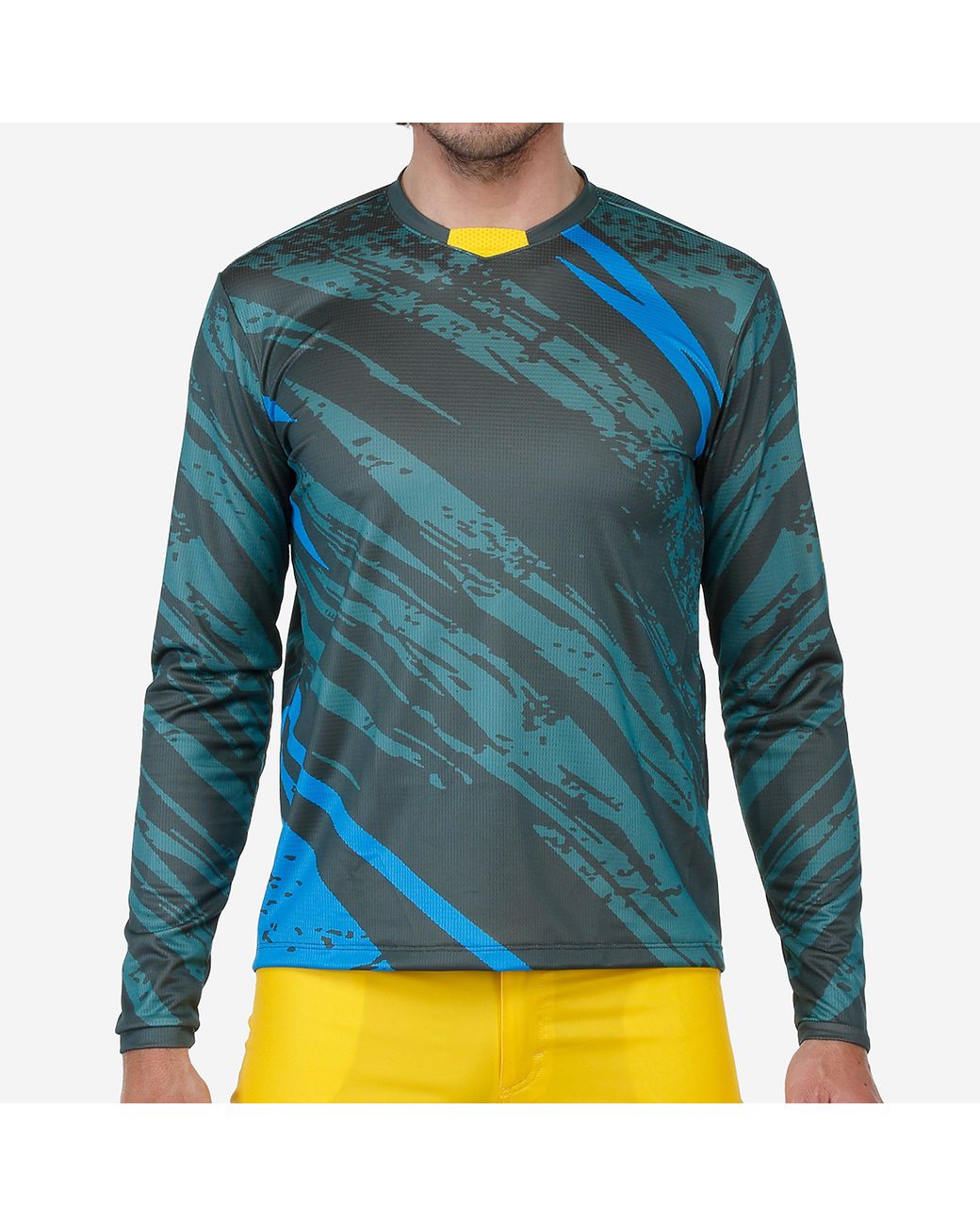 Bicycle Line Green Ponente Upf 30+ V-Neck Long Sleeve Cycling Jersey for men