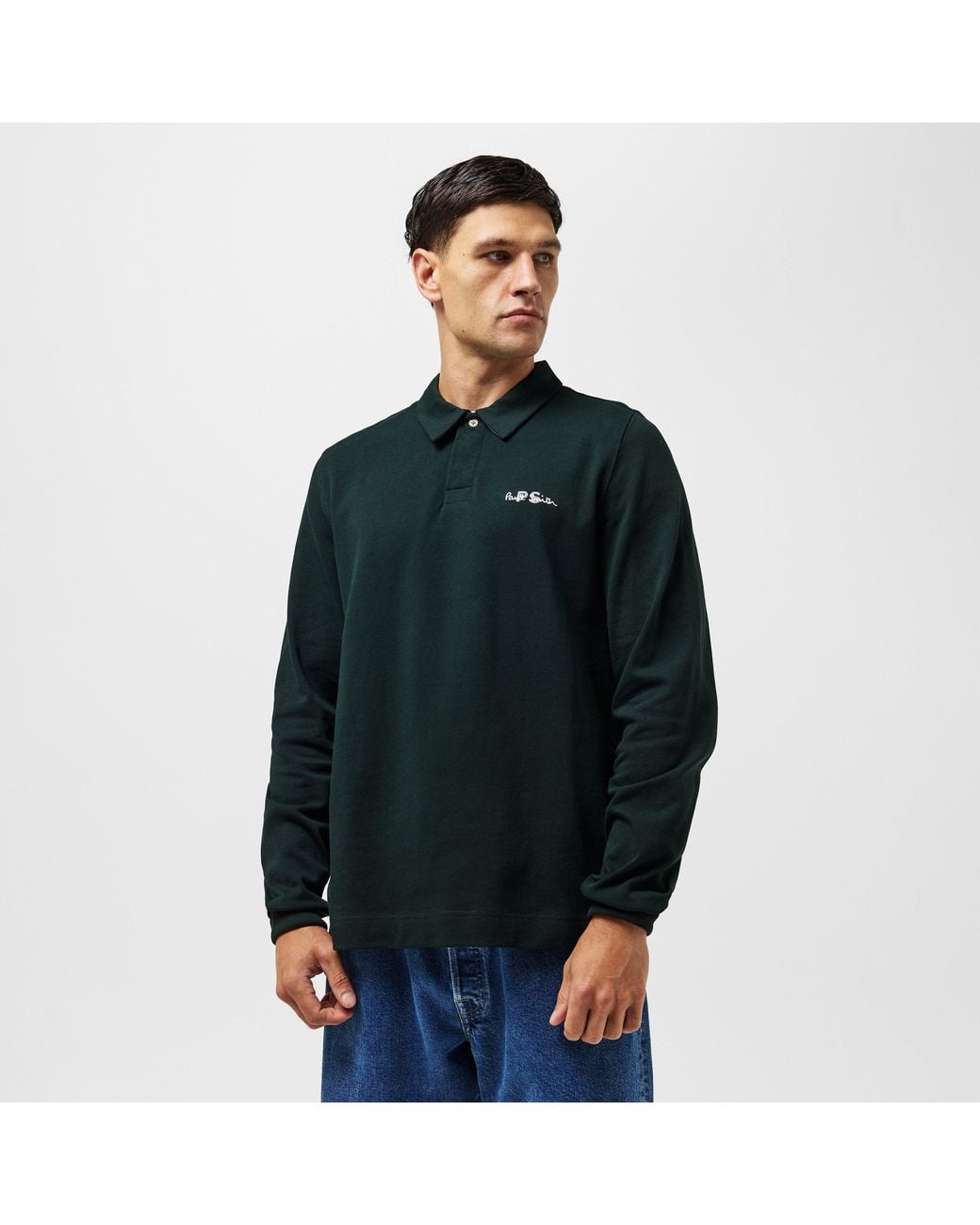 Paul Smith Green Embroidered Long-Sleeve Rugby Polo Shirt for men
