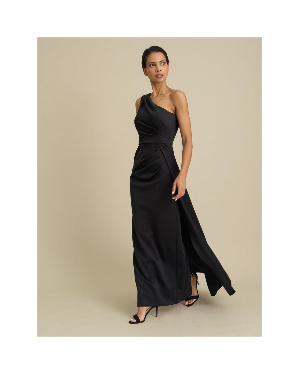 Gina Bacconi Natural Madge One Shoulder Maxi Dress