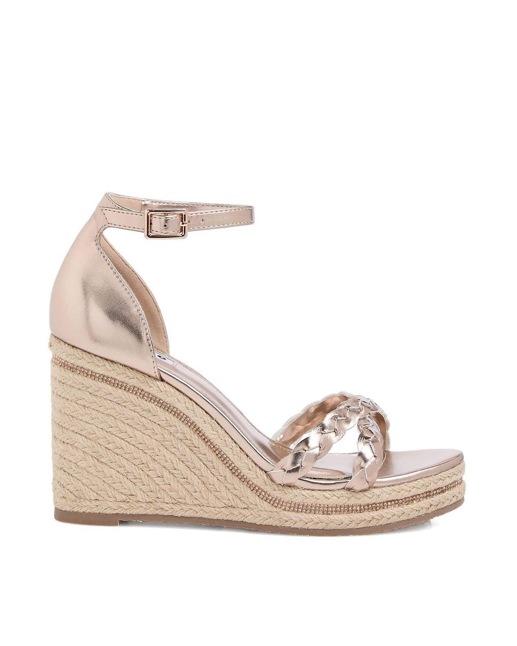 Dune Natural Khai Plait Detail Embellished Wedge Sandals Size 8