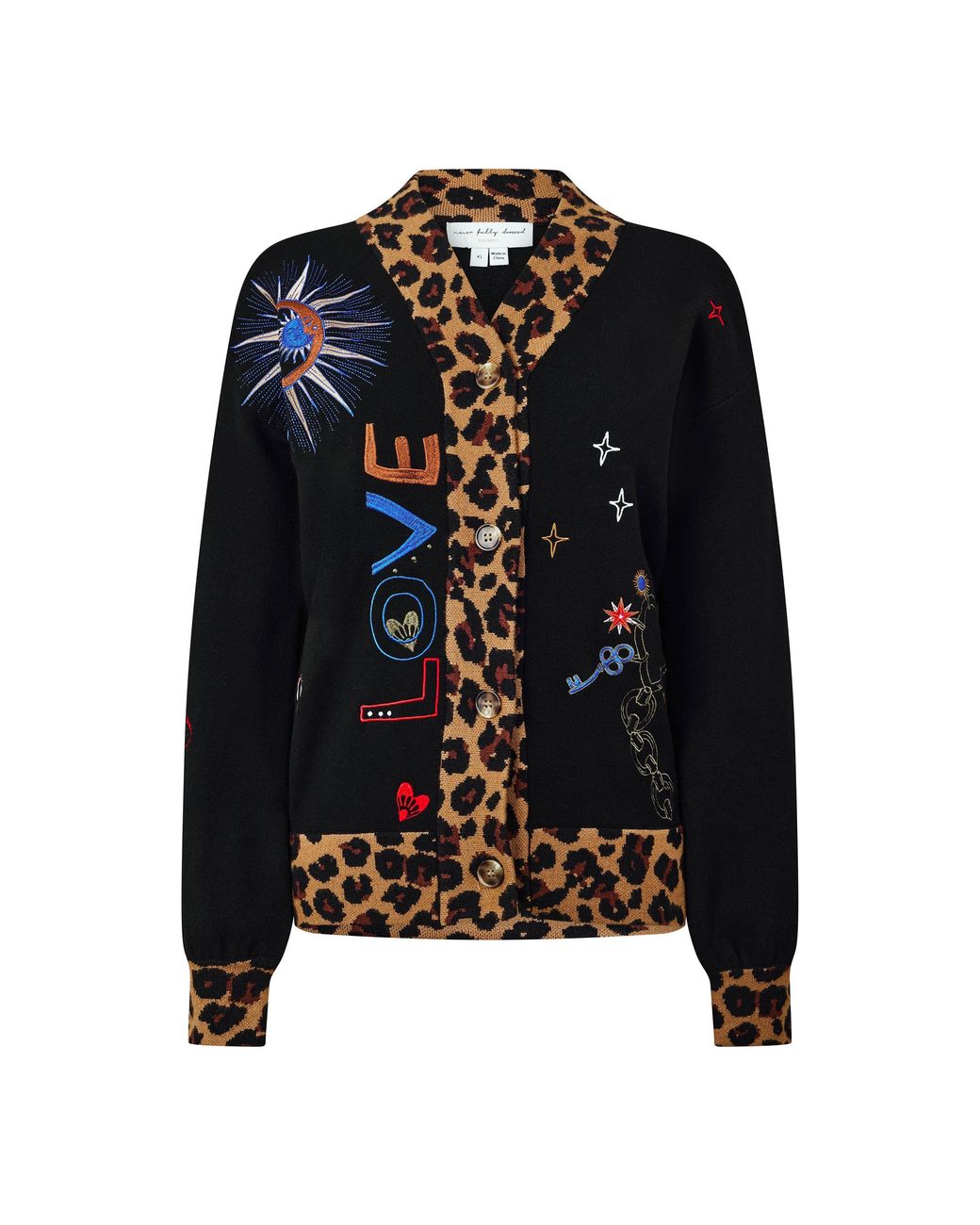 Never Fully Dressed Black Amore Embroidered Long-Sleeve Cardigan