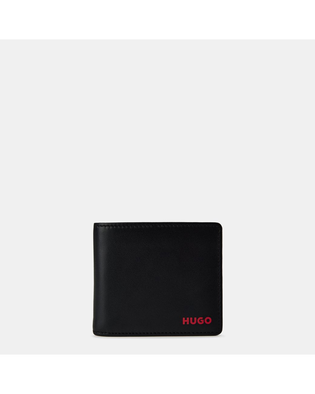 HUGO Black Subway Leather Bi-Fold Card Wallet for men
