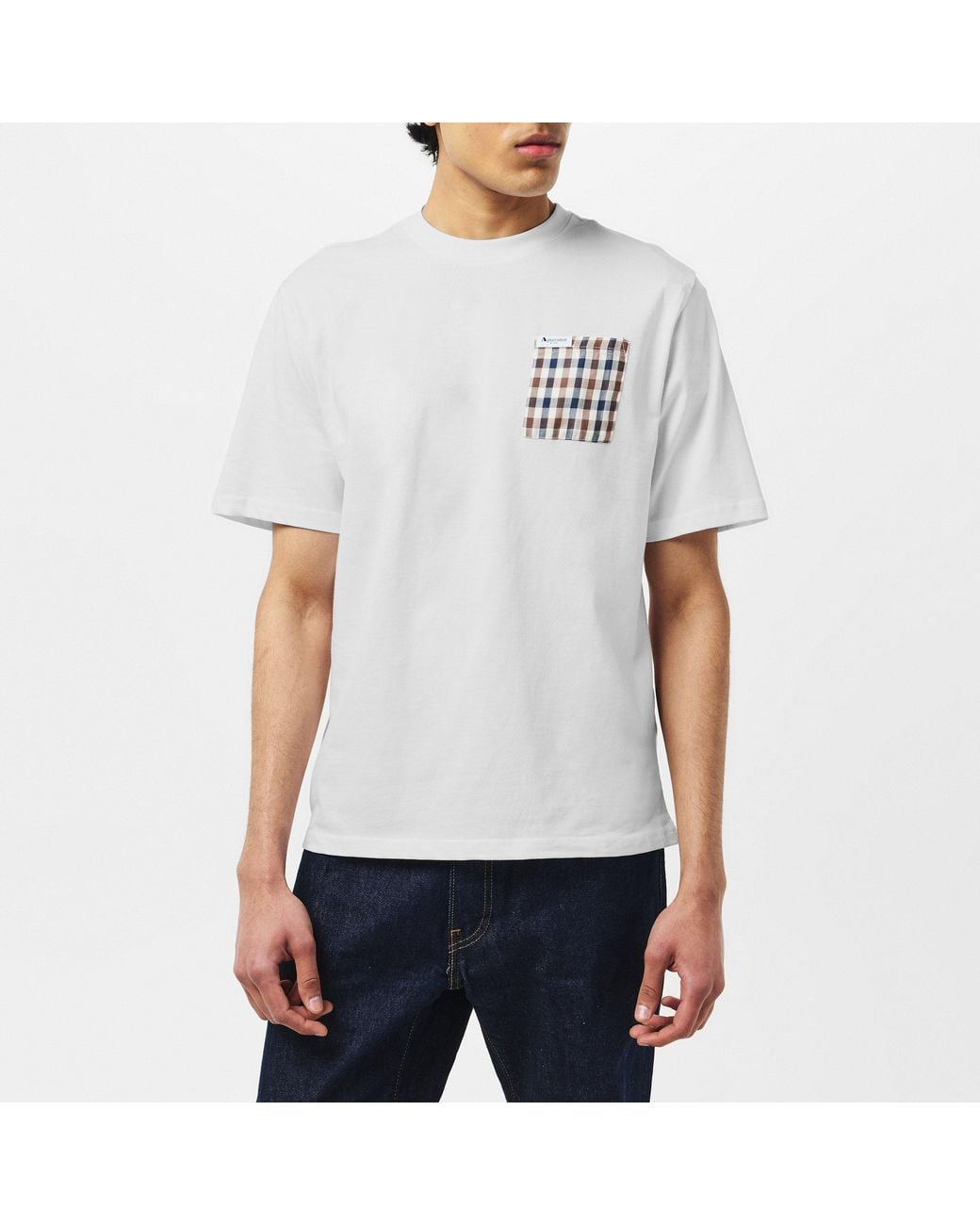 Aquascutum White Checked T-Shirt for men