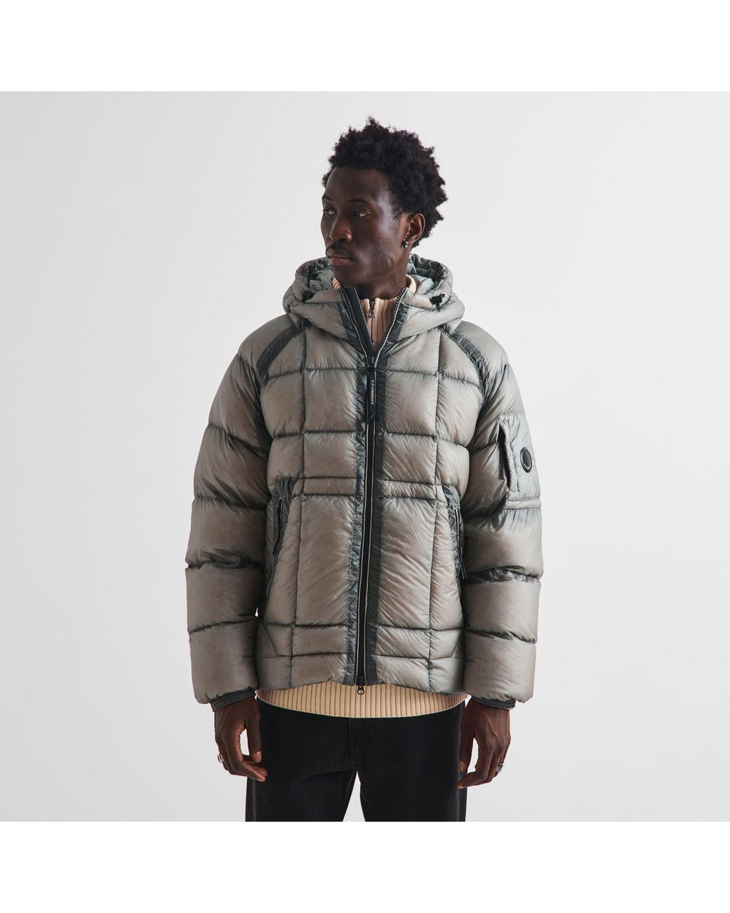 C P Company Gray Dd Shell Sn64 Duck Down Full-Zip Hooded Puffer Jacket for men