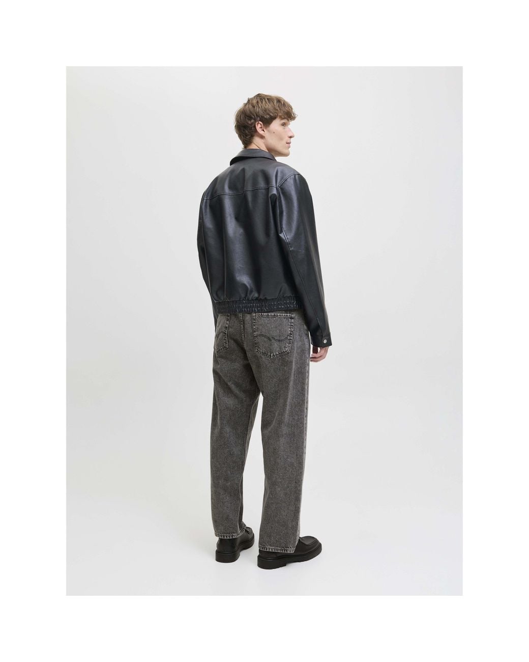 Jack & Jones Gray Alex Original Cotton High-Waisted Wide-Leg Jeans for men