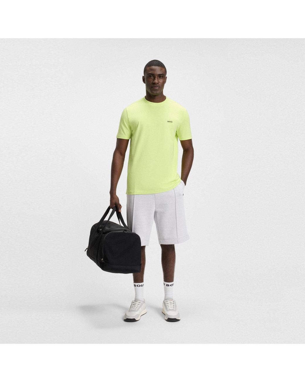 Boss Yellow T-Shirt With Logo Design Stretch Cotton for men