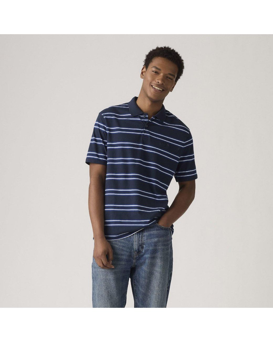Levi's Blue Striped Short-Sleeve Polo Shirt for men