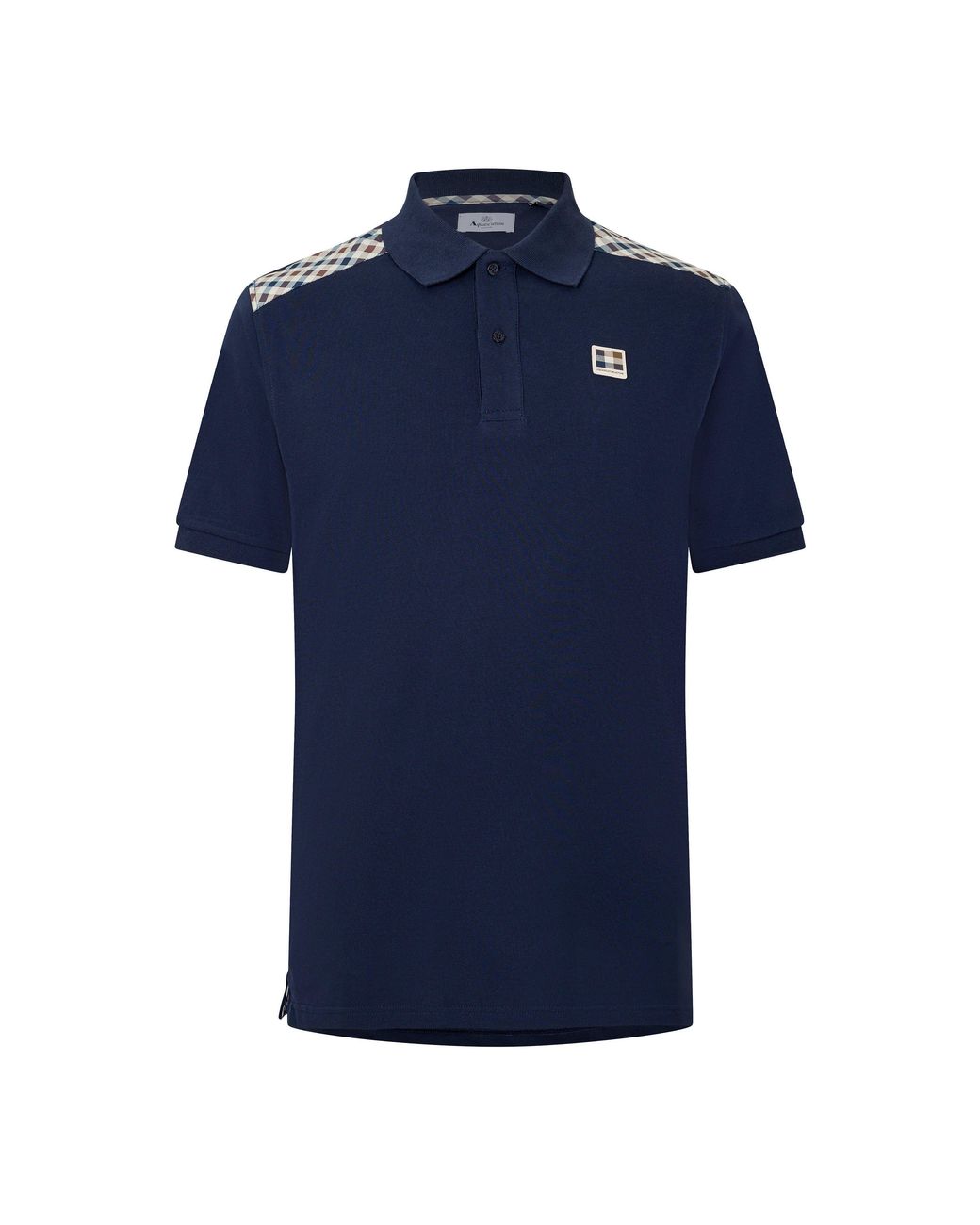 Aquascutum Blue Check Shoulder Cotton Short-Sleeve Polo Shirt for men
