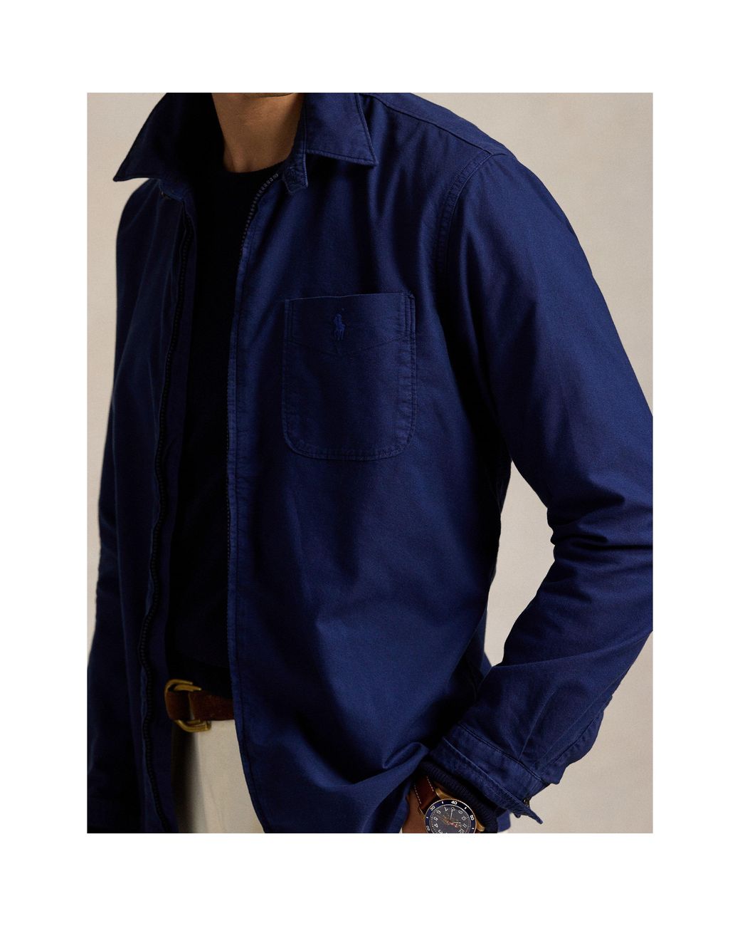 Polo Ralph Lauren Blue Garment Dye Cotton Long Sleeve Full Zip Overshirt for men