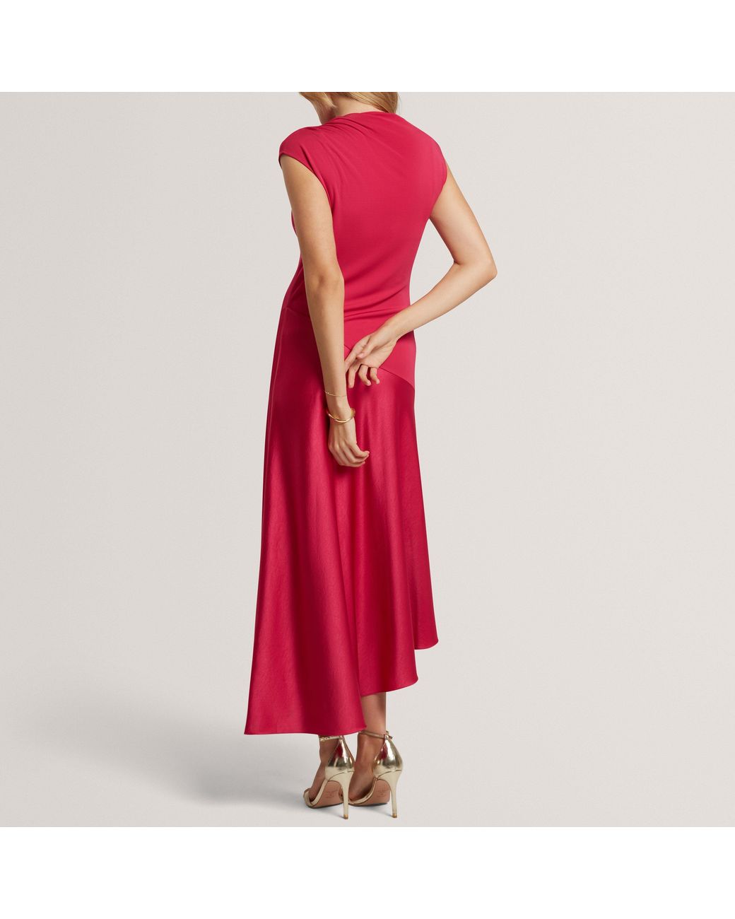 Ted Baker Red Asymmetric Satin Panel Midi Dress