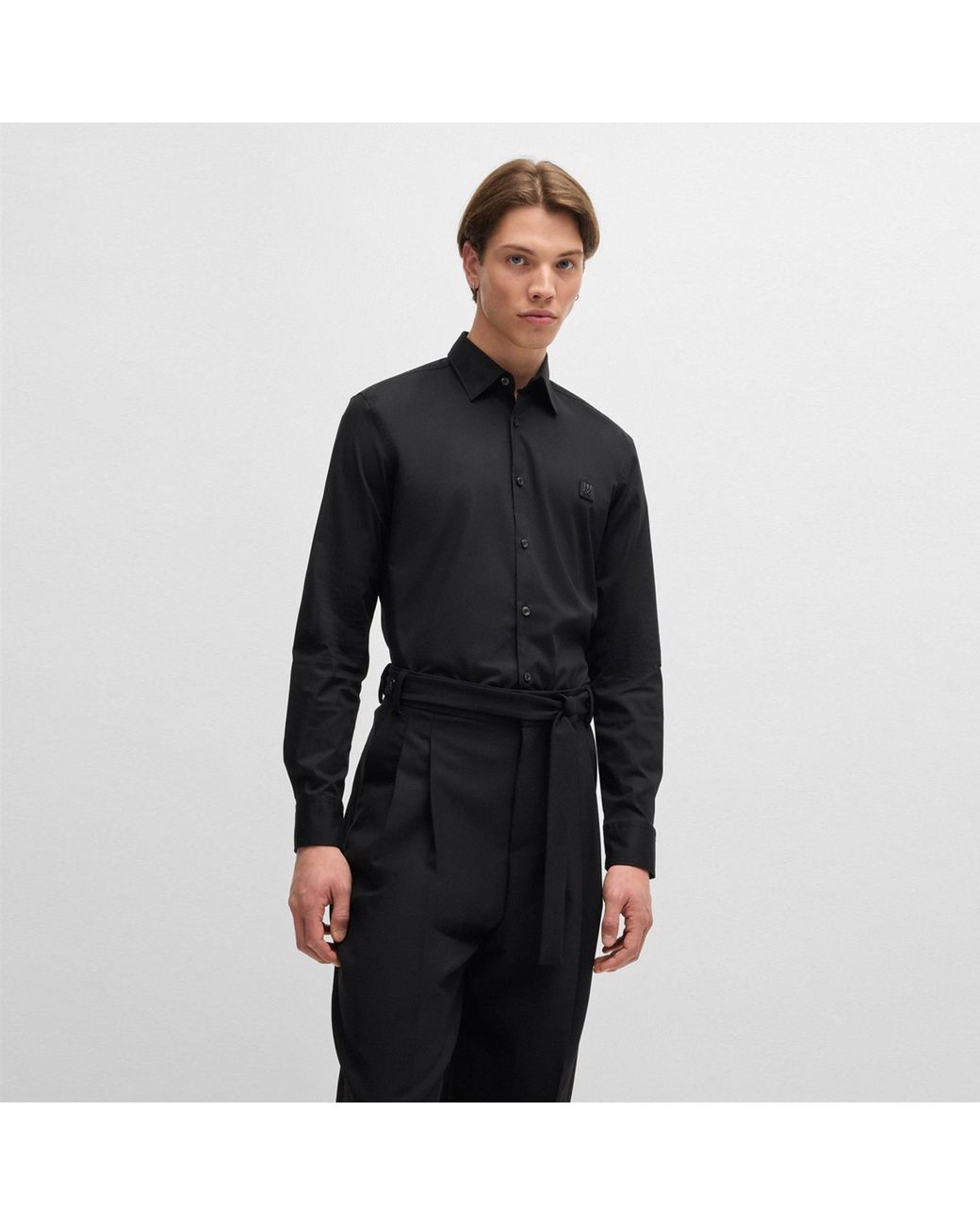 HUGO Black Slim-Fit Logo Shirt for men