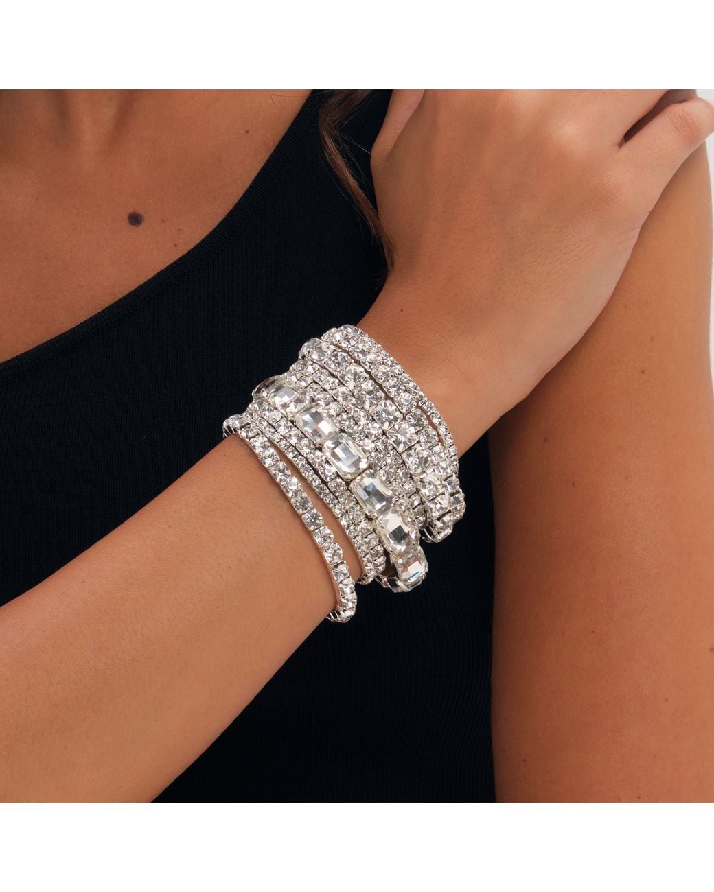 Mood White Crystal Statement Multi Pack Bracelet