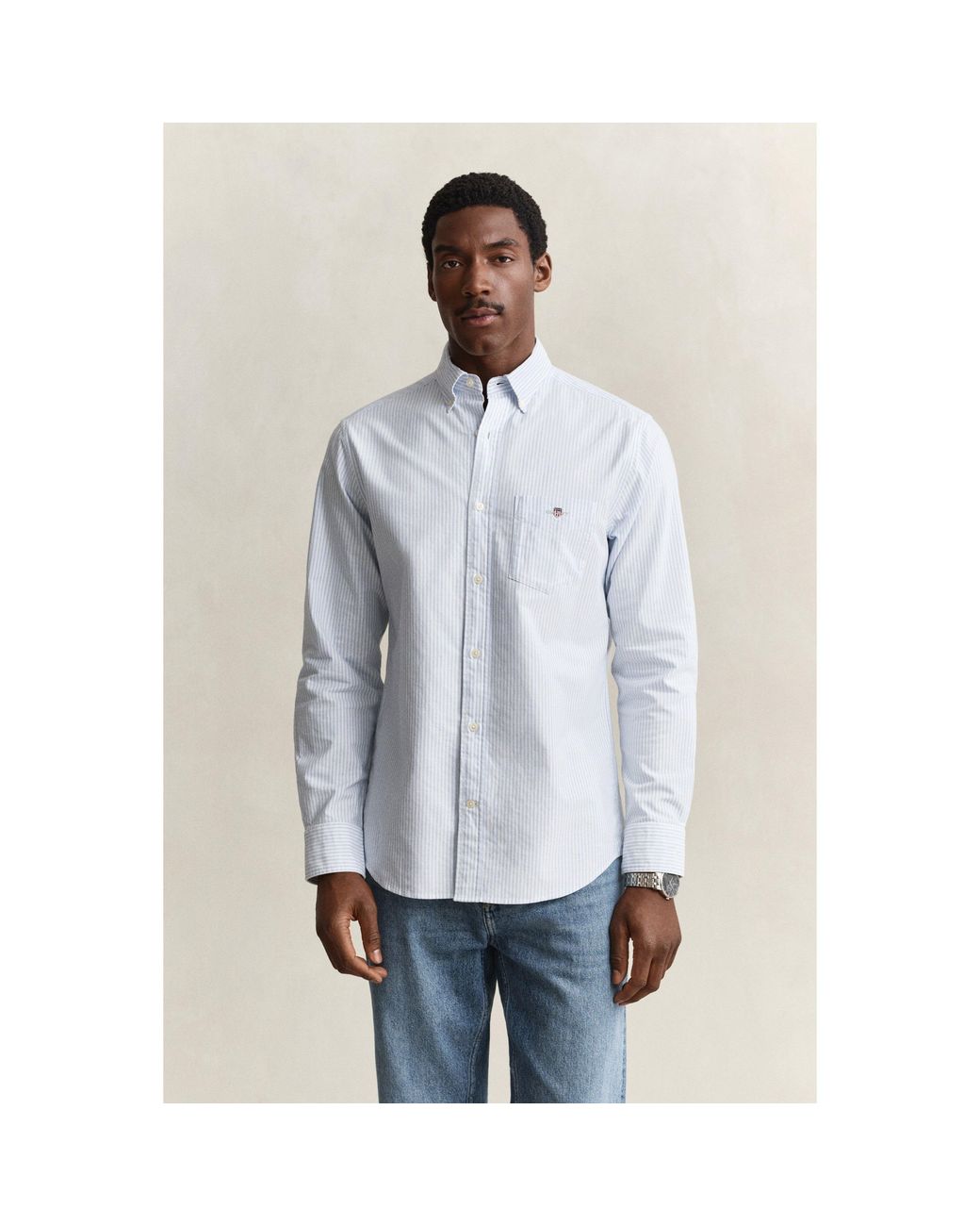 Gant Blue Stripe Long Sleeve Oxford Shirt for men