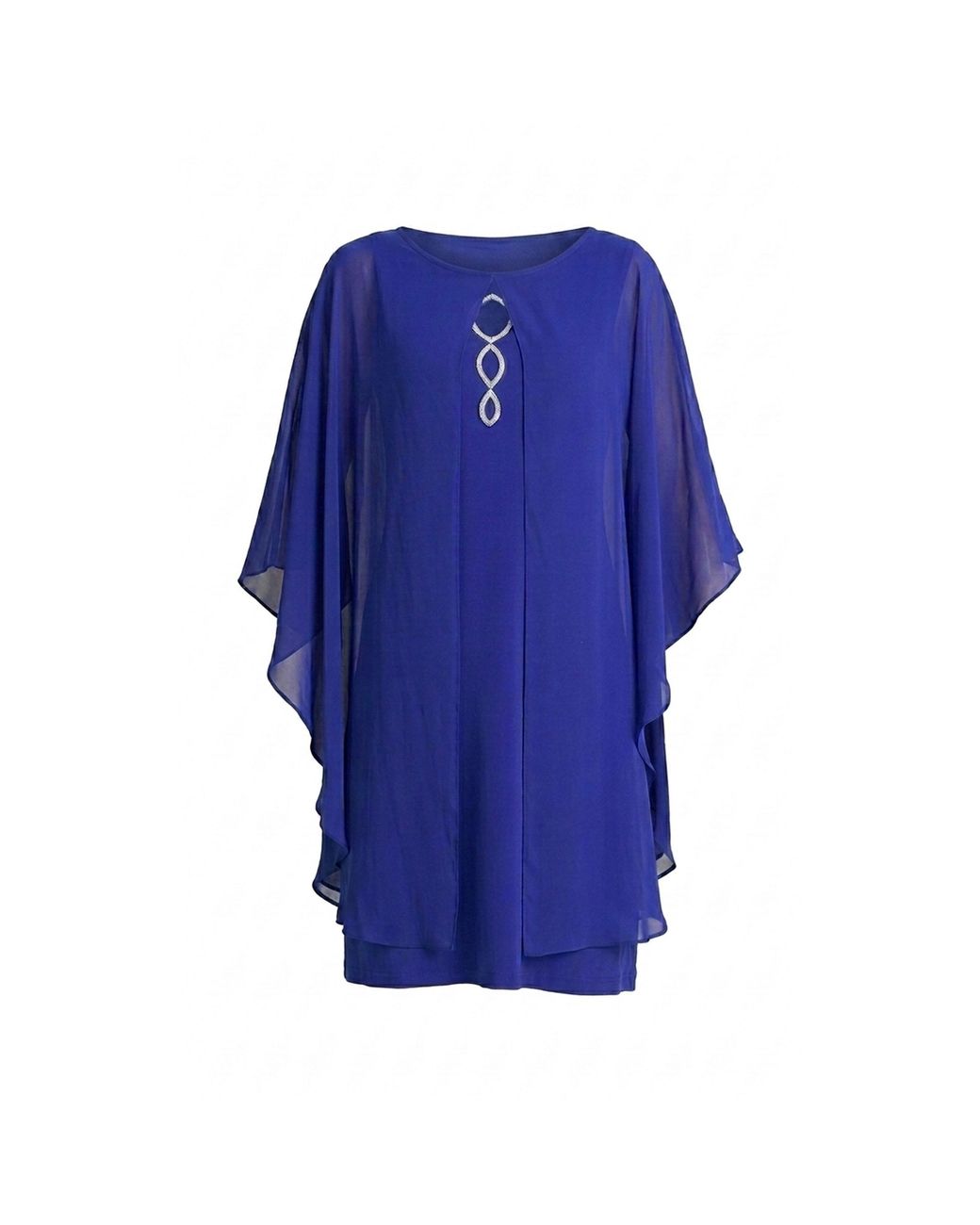 Gina Bacconi Blue Diamante Trim Chiffon Cape Dress