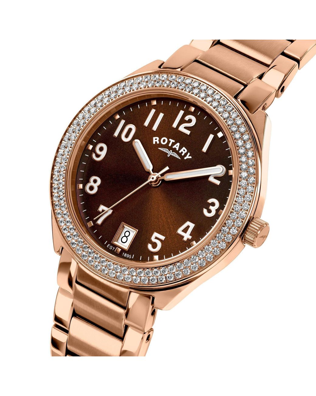 Rotary Metallic Ladies Brilliance Stone Set Ss Bracelet Wat