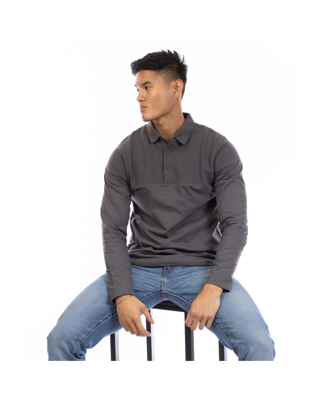Peter Werth Gray W Chessum Long Sleeve Polo Shirt for men