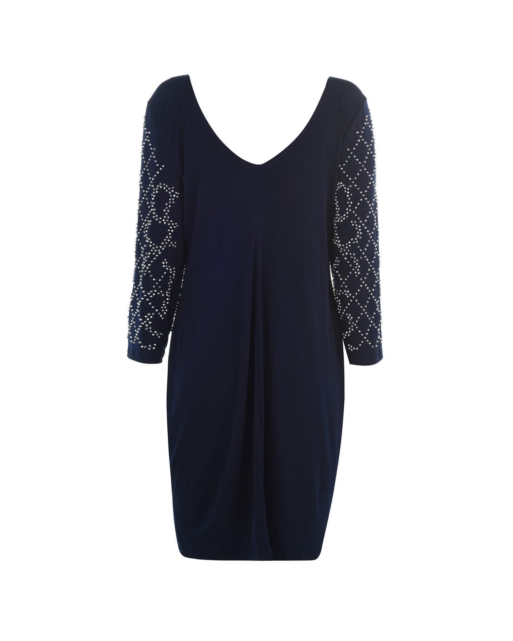 Marina Blue Long Sleeve V Neck Shift Dress