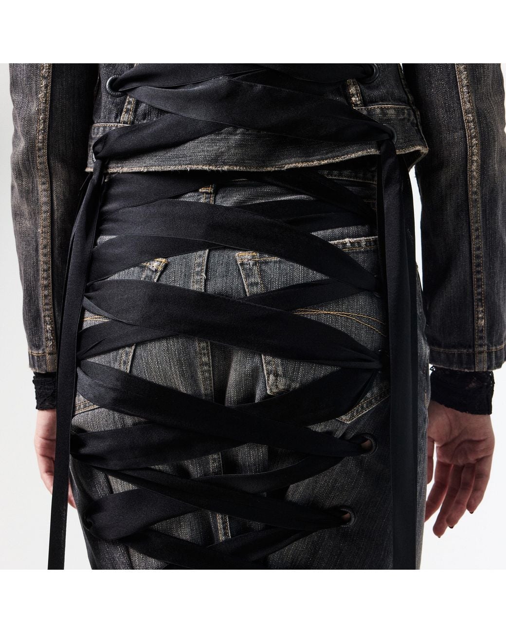 Balenciaga Gray Lace-Up Denim Skirt