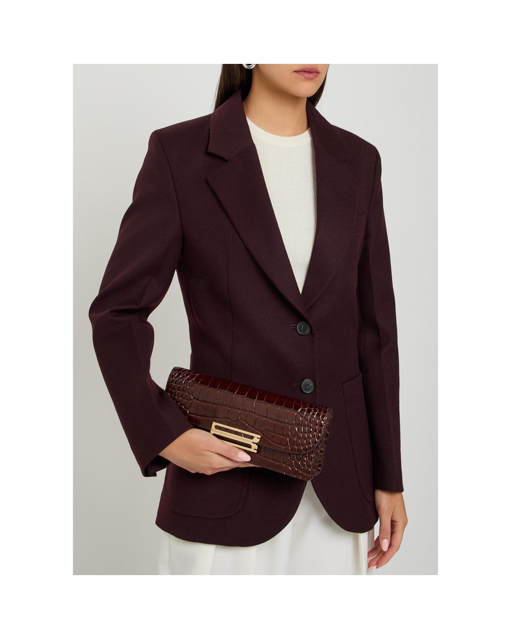 Victoria Beckham Brown Dorian East-West Clutch Croc E
