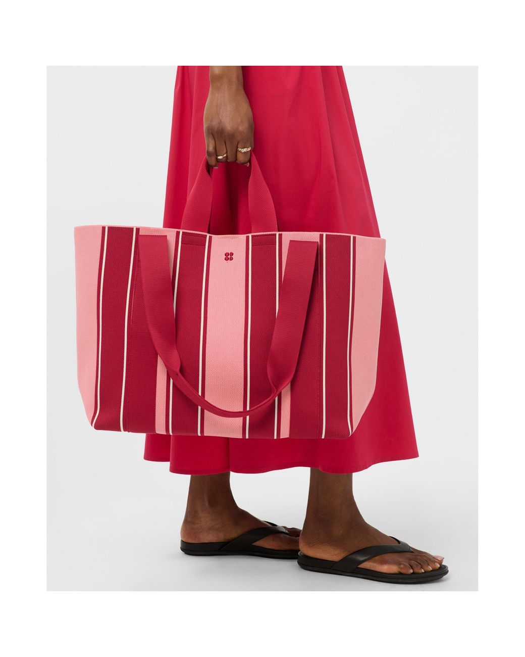 Sweaty Betty Red Knitted Stripe Tote Bag
