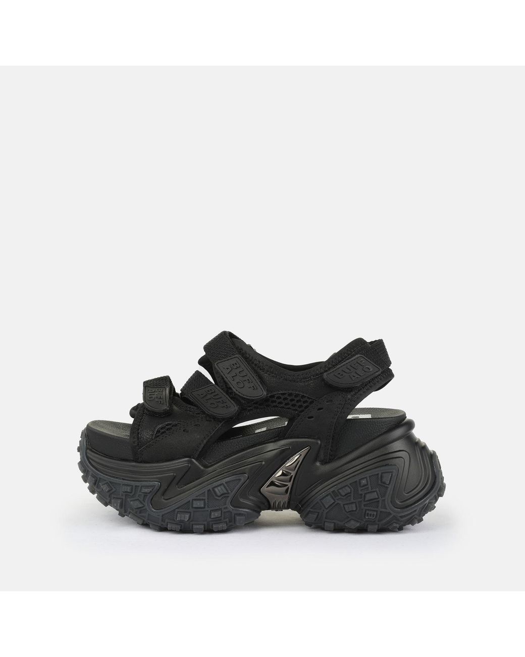 Buffalo Black Vegan Flatform Sandals