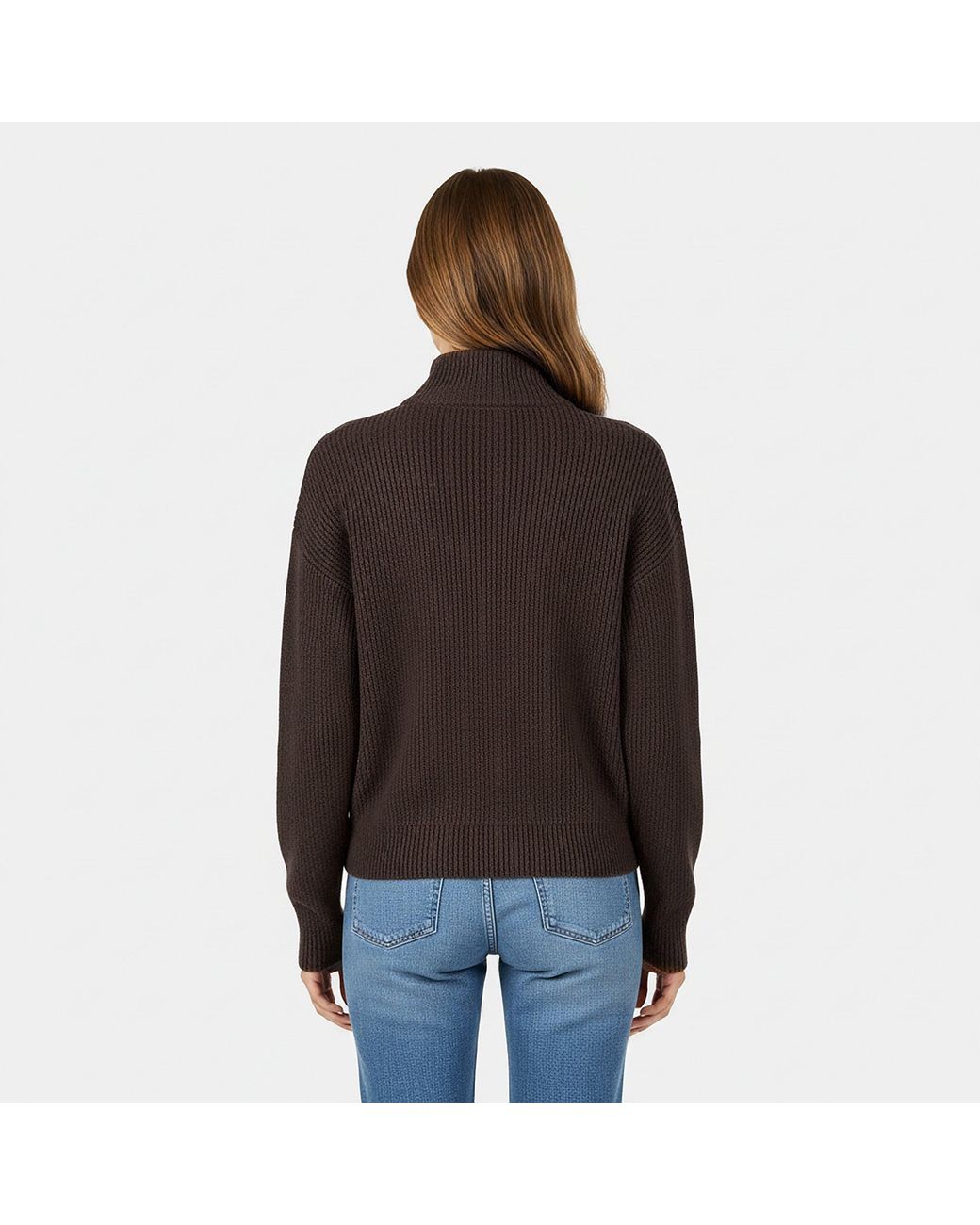 Jack Wills Brown High Neck Zip Knitted Jumper