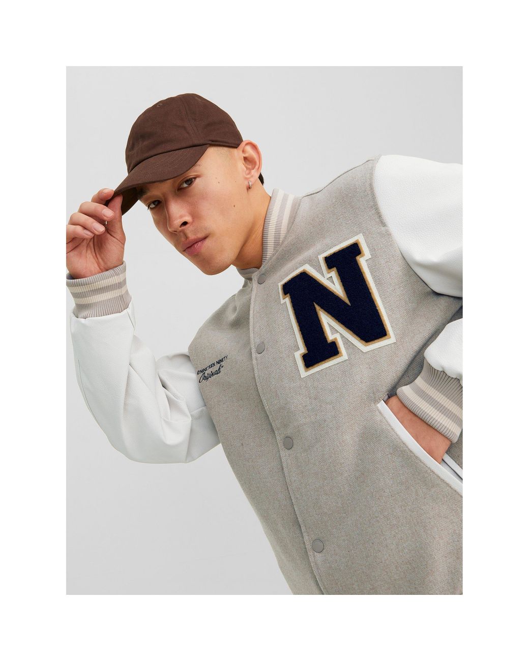 Jack & Jones Gray And College Wool Blend Short Bomber Jacket for men