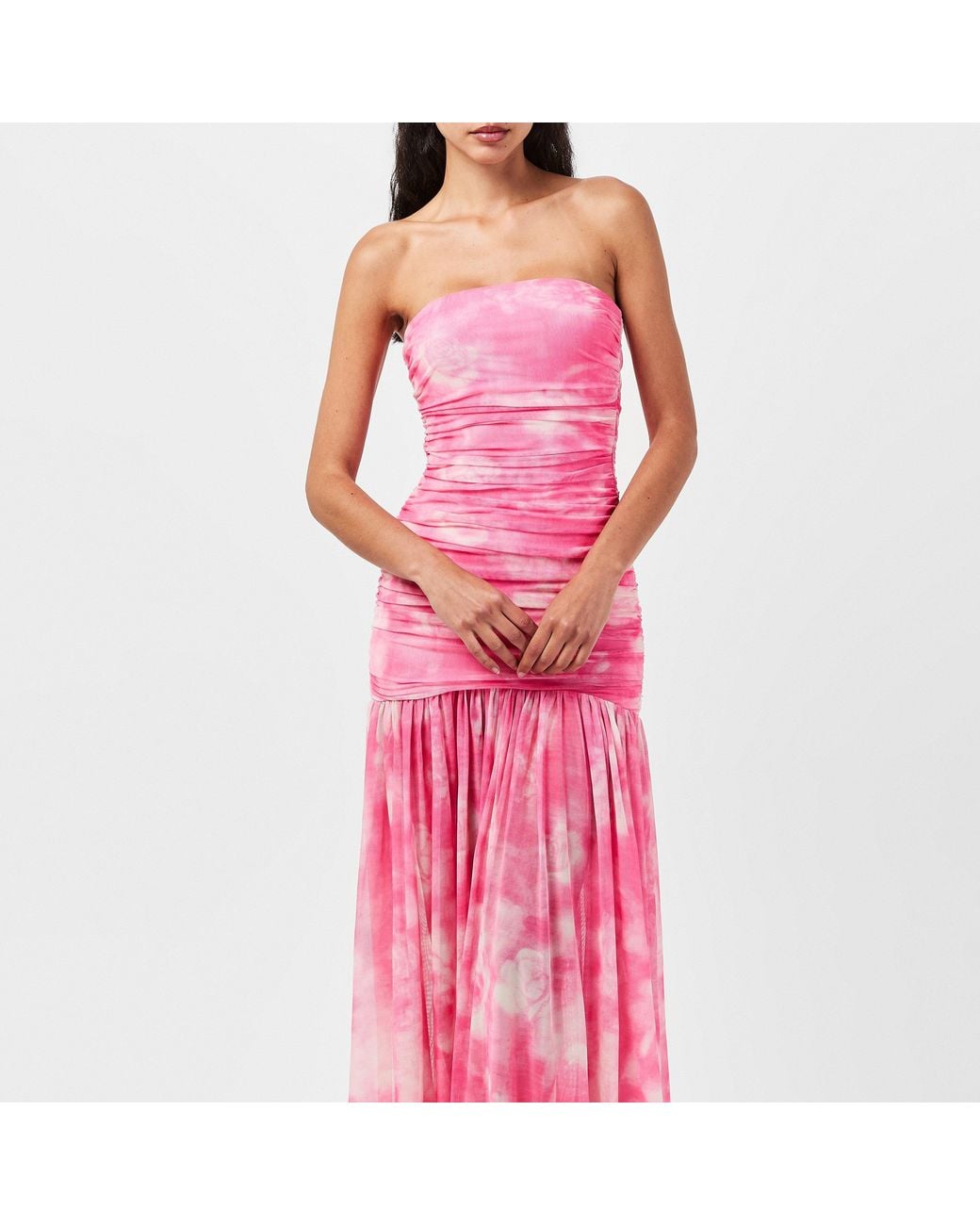 Bardot Pink Solana Strapless Tie Dye Ruched Maxi Dress