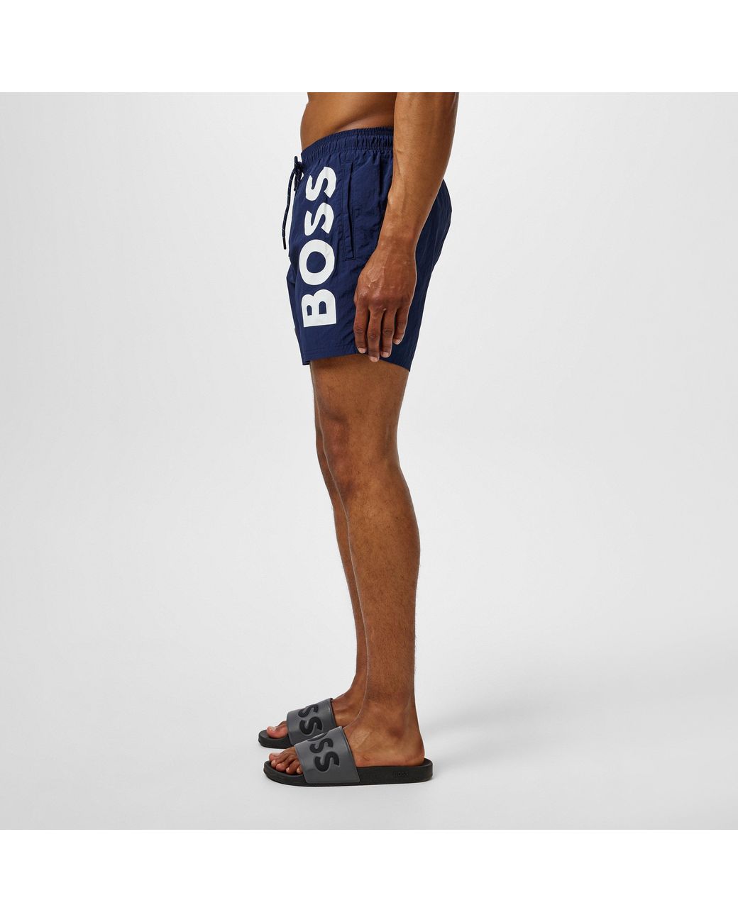Boss Blue Octopus Swim Shorts With Bold Branding for men