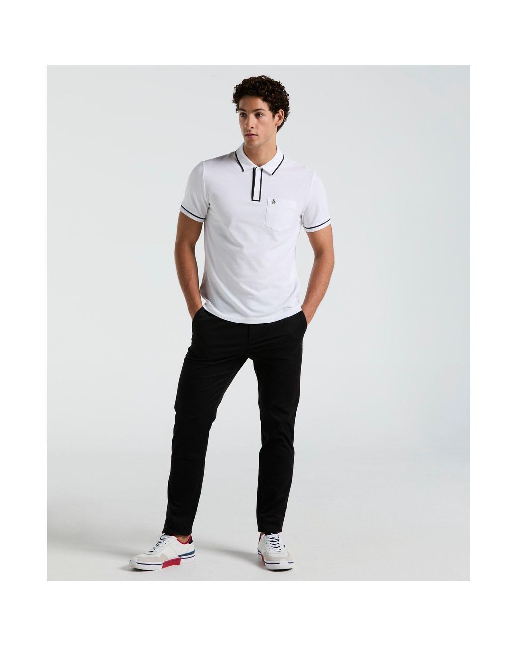 Original Penguin White Tailored Fit Short Sleeve Polo Shirt for men