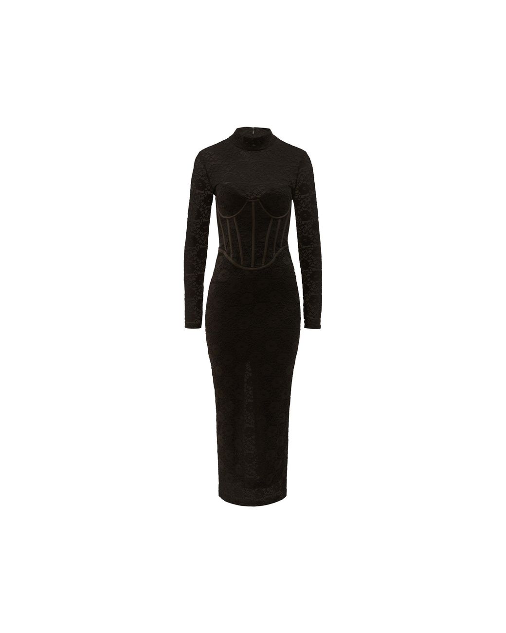 Bardot Black Carmen Lace Corset Midi Long Sleeve Bodycon Dress