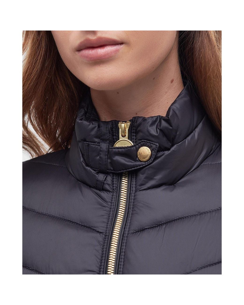 Barbour Blue Auburn Quilted Long Sleeve Funnel Neck Slim Fit Short Puffer Jacket