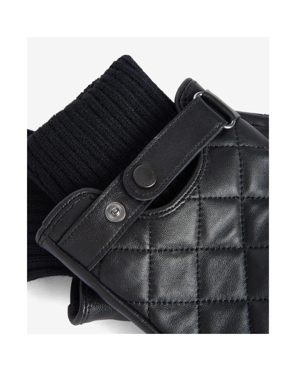 Barbour Gray Quilted Leather Gloves for men