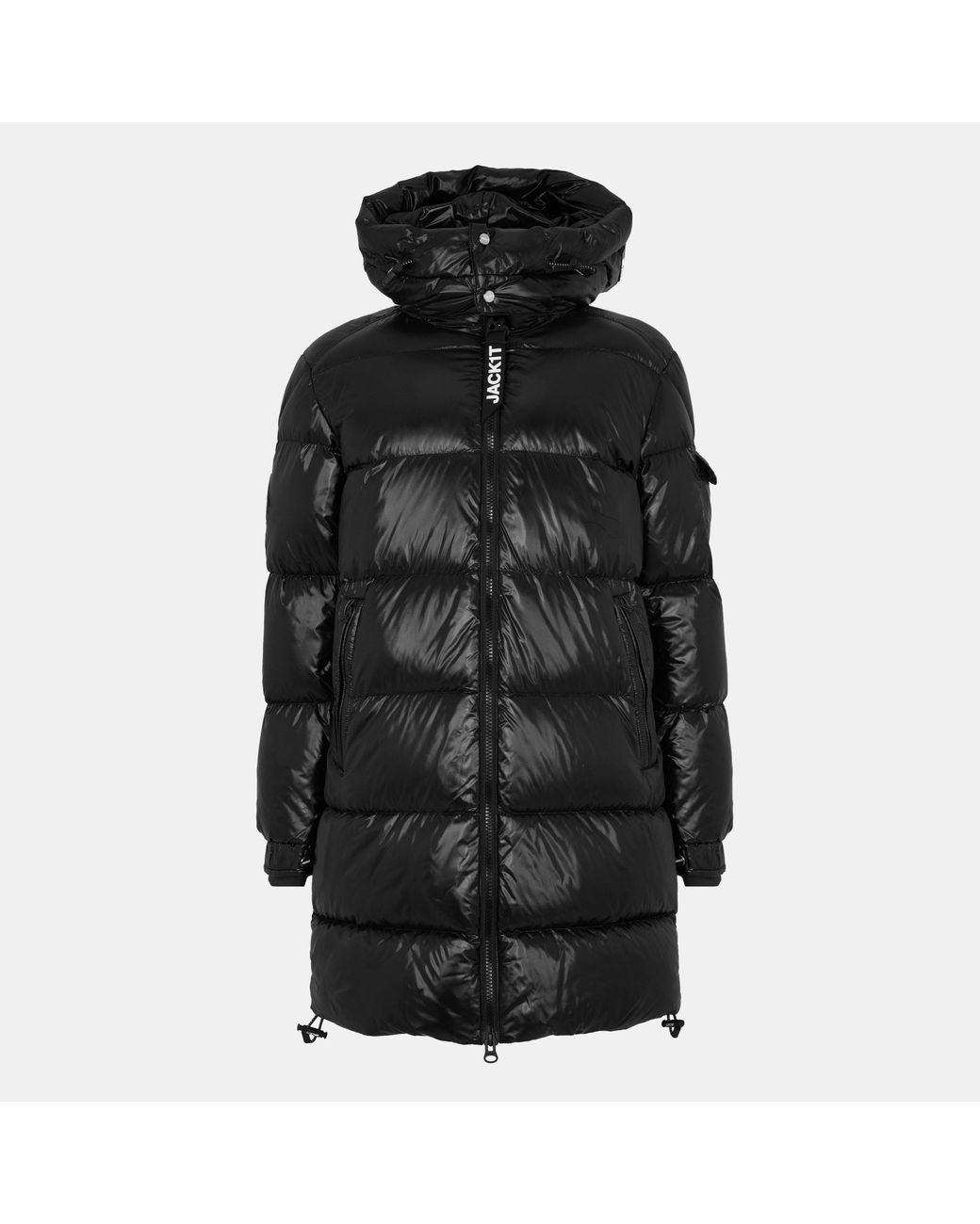 Jacket Black Slick Weather Resistant Long Puffer Jacket for men