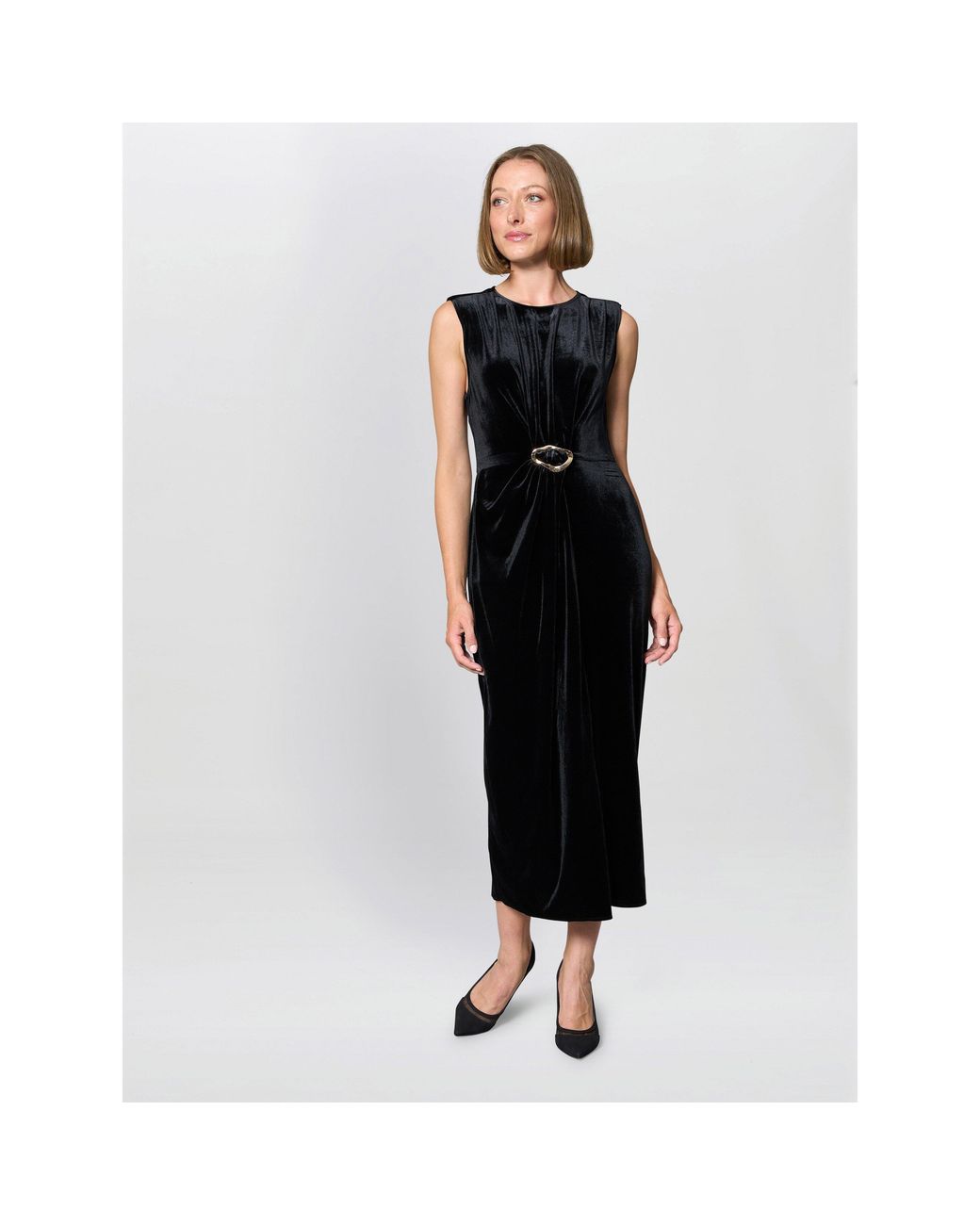 Gina Bacconi Black Claudine Velvet Midi Dress
