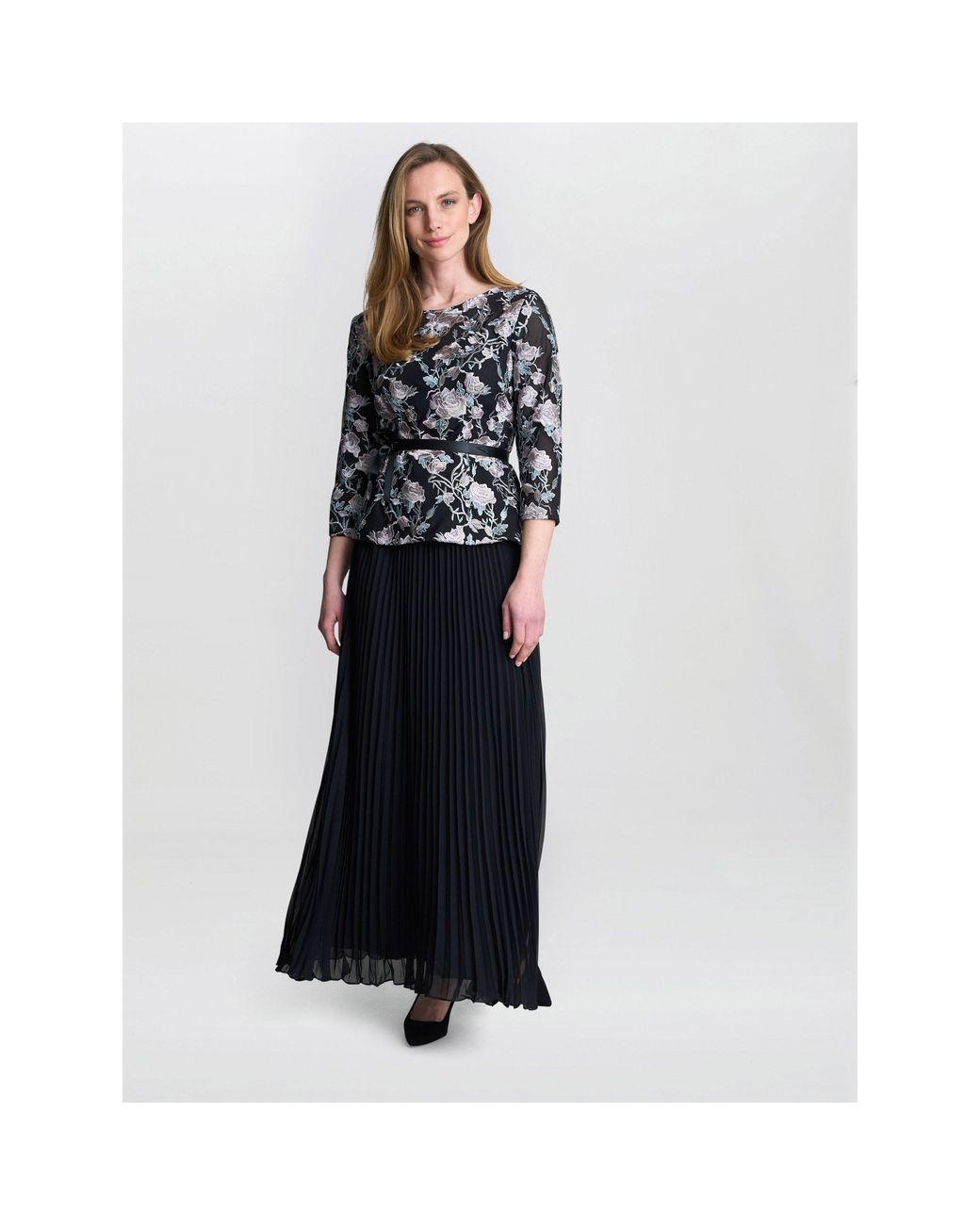 Gina Bacconi Blue Annie Long Pleated A Line Skirt