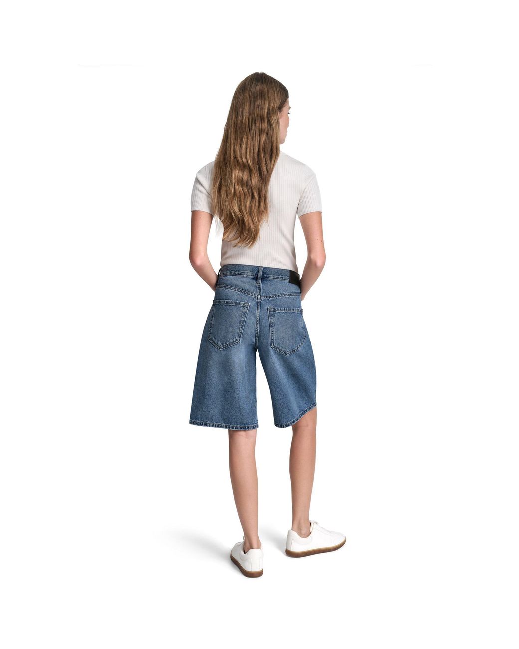 DKNY Blue Jeans Mid Rise Relaxed Bermuda Denim Short