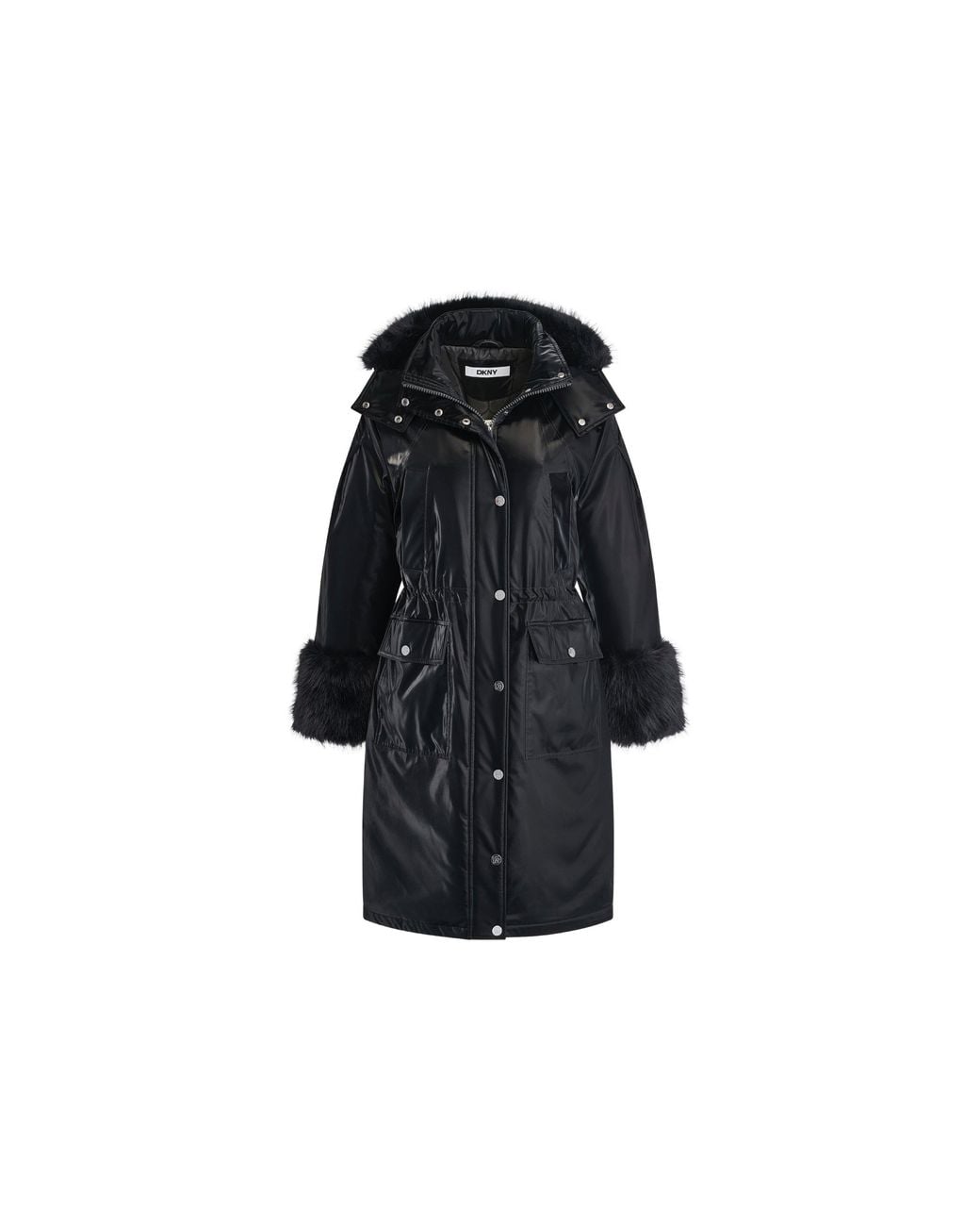 DKNY Black Sportswear Faux Fur Long Jacket