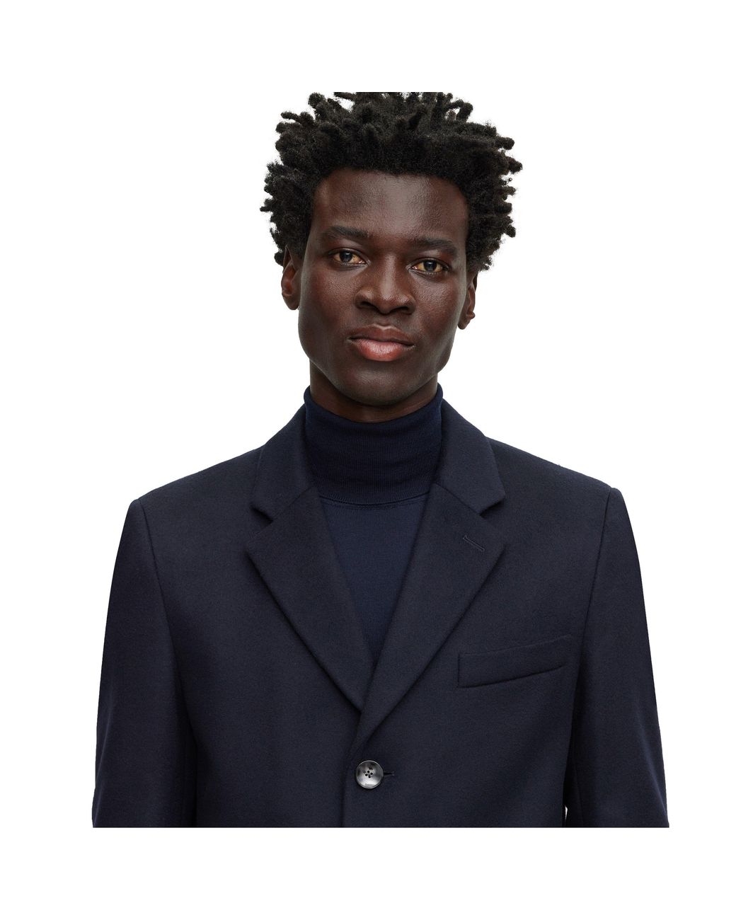 Boss Blue Hyde Tailored Fit Long Formal Coat for men