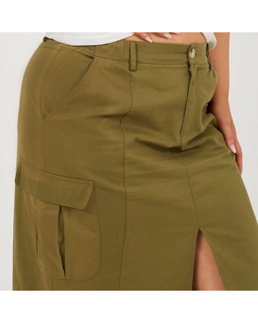 Brave Soul Green Plus Size Denim Cargo Skirt