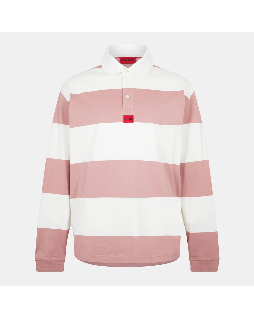 HUGO Pink Diragbi Cotton Short Sleeve Rugby Polo Shirt for men