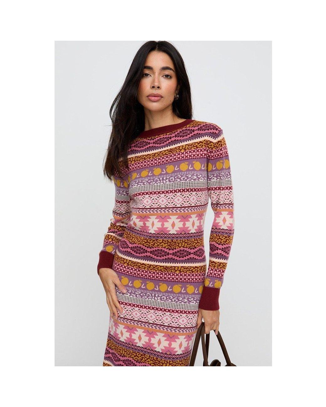 Raffya Red Elvis Longline Folk Jacquard Maxi Dress