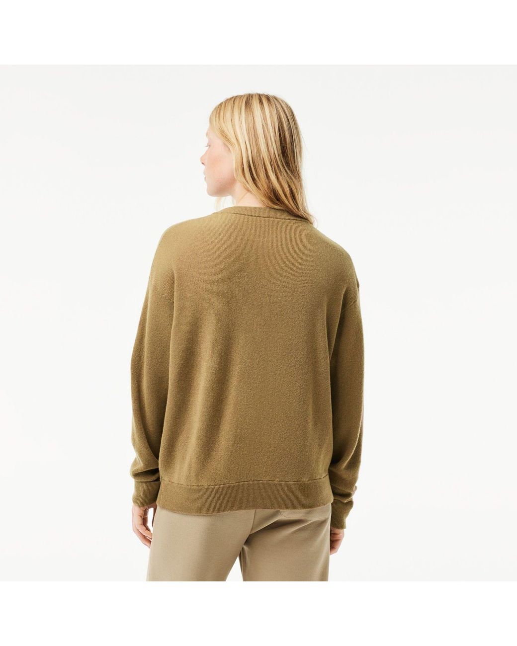 Lacoste Green Relaxed Fit Carded Wool Moss Stitch Sweater