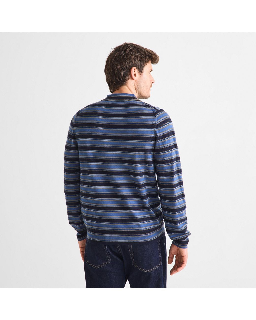 Paul Smith Blue Striped Merino Wool Long-Sleeve Knitted Polo Shirt for men