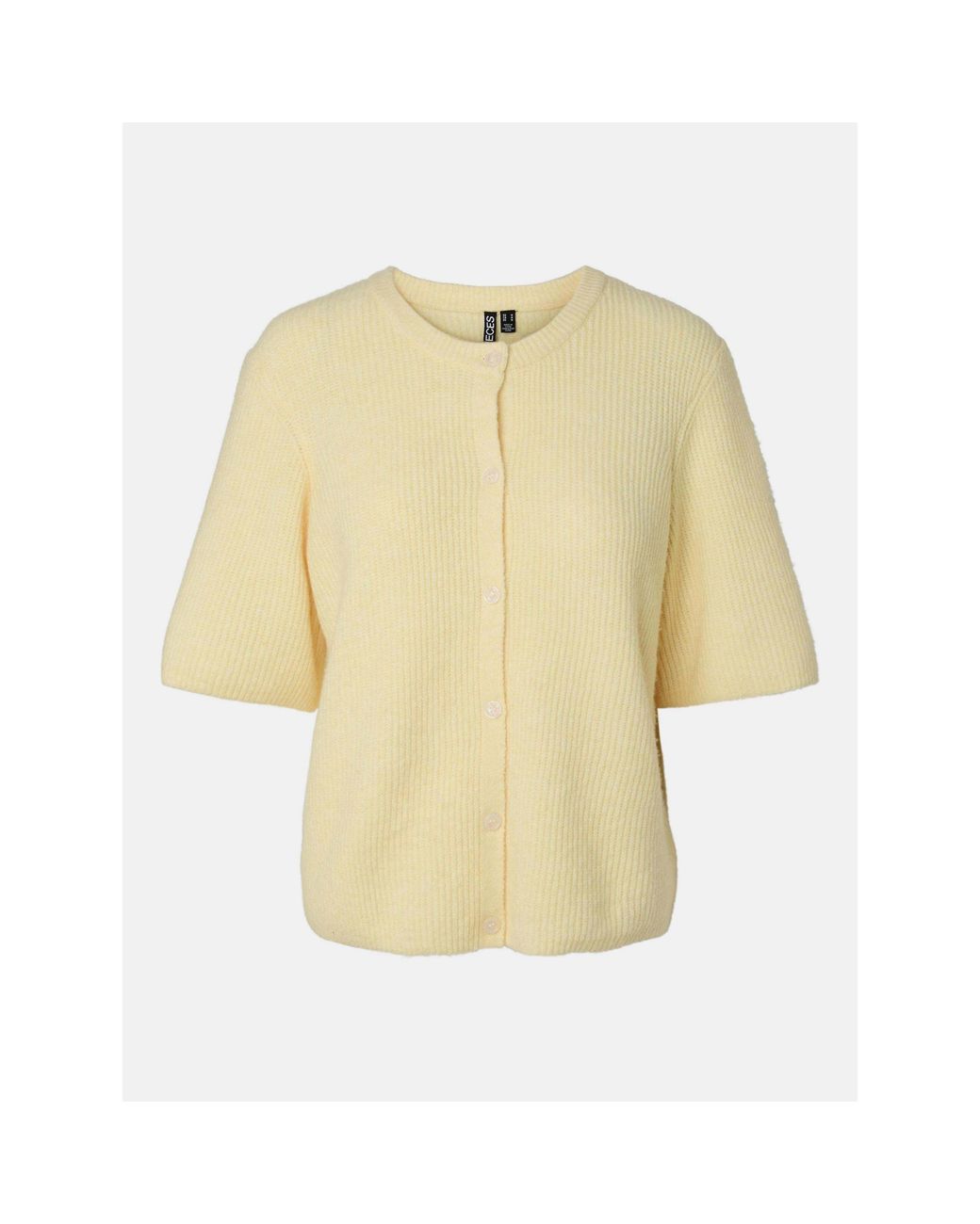 Pieces Yellow Short-Sleeve Crew-Neck Ribbed Knit Cardigan