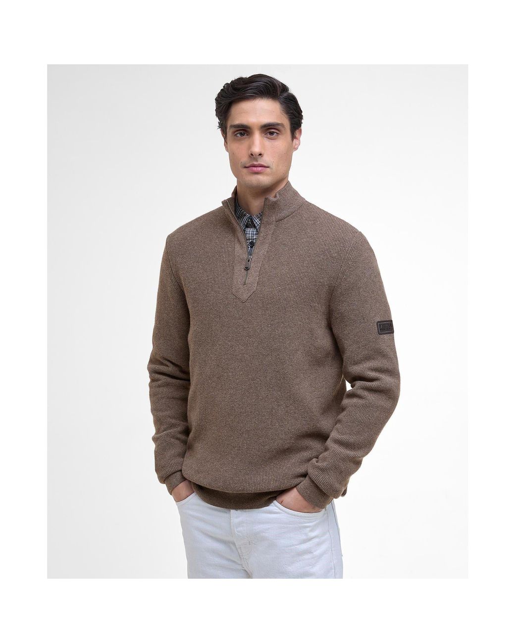 Barbour Brown Crawley Half Zip Jumper for men