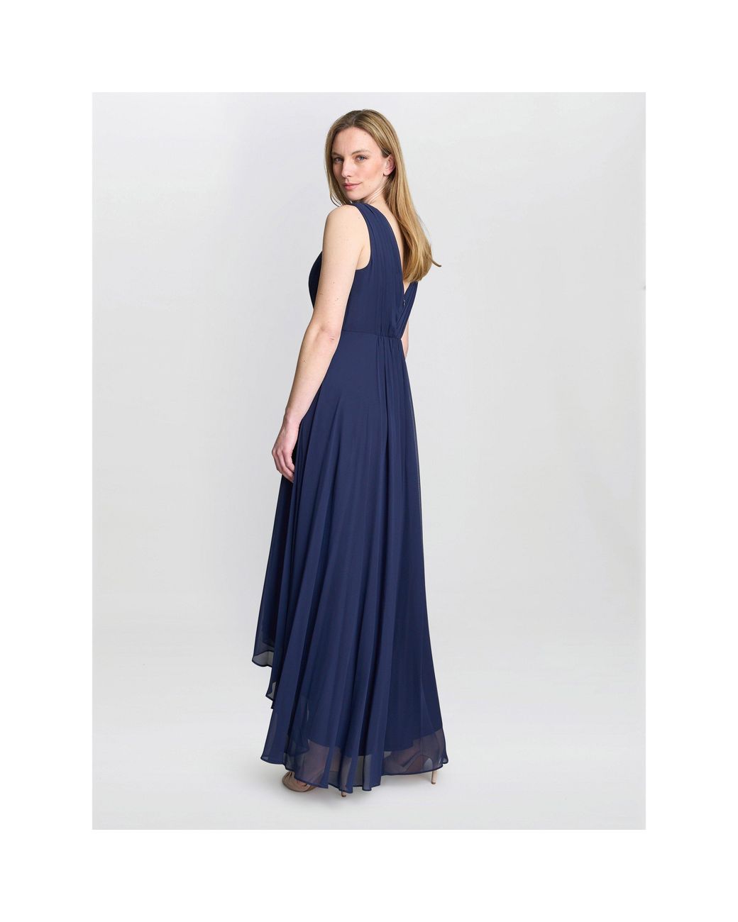 Gina Bacconi Blue Pandora Wrap Effect Hi-Lo Dress