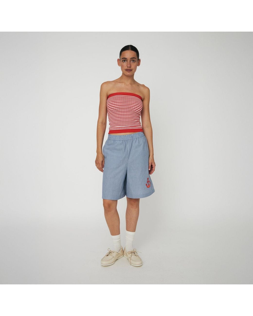 Stella Nova Blue Striped Anchor Embroidered Shorts