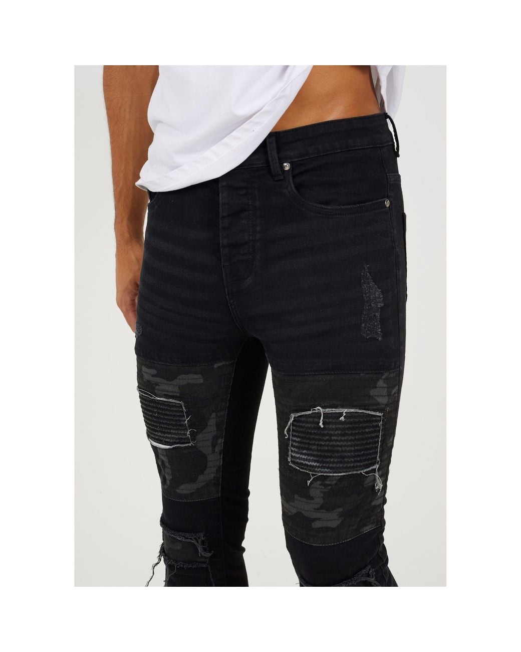 Brave Soul Black Biker Jean With Cut Out Knee Details for men